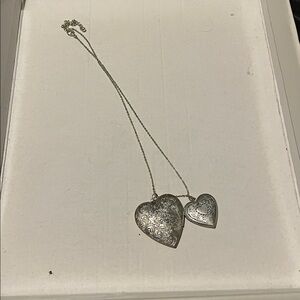 Double heart locket silver necklace
